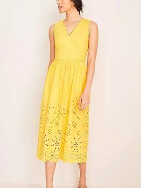 Ann Taylor Mustard Yellow Eyelet-Trim Dress